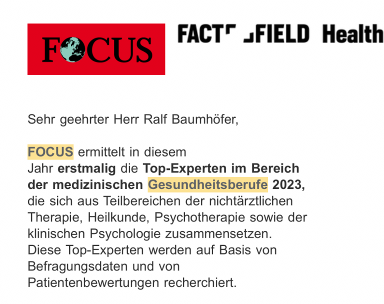 Schreiben von FOCUS und FactField Health zur Nominierung 2023